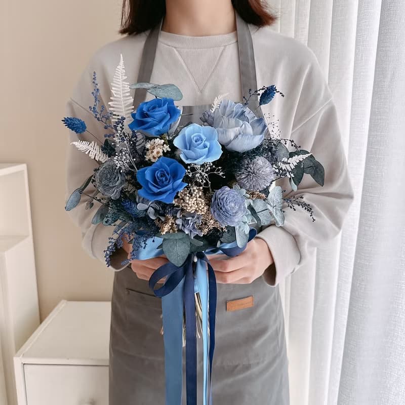 深藍 歐式永生捧花32cm