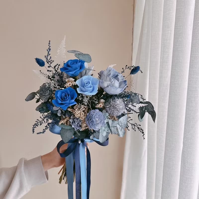 深藍 歐式永生捧花32cm
