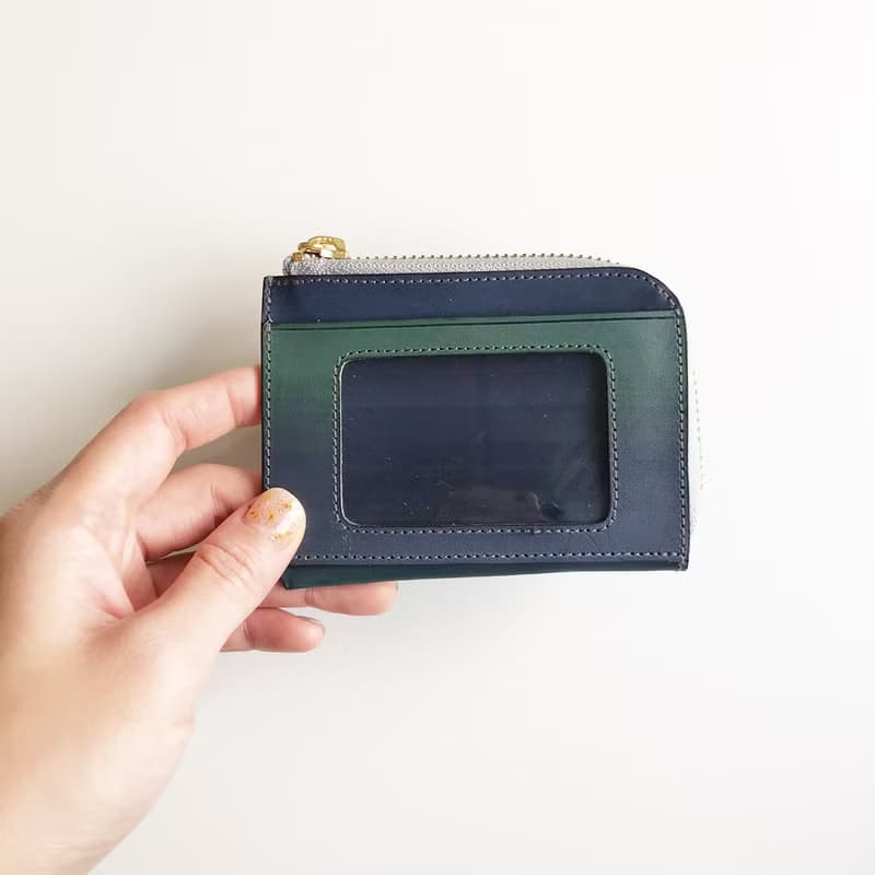 植鞣革萬用零錢包_卡層_湖水綠漸層墨藍
