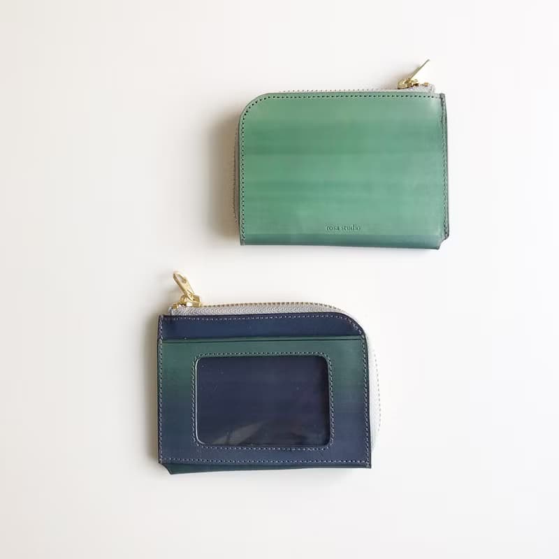 植鞣革萬用零錢包_卡層_湖水綠漸層墨藍