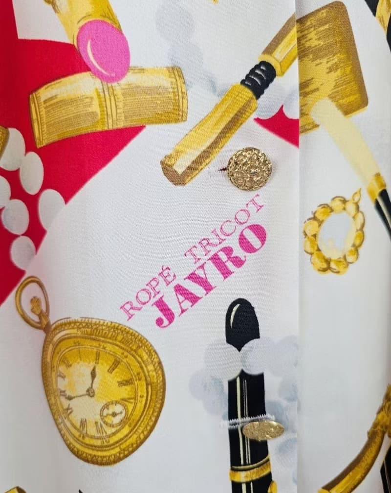 八九零年代 JAYRO 復古珠寶彩妝印花緞面襯衫 XL