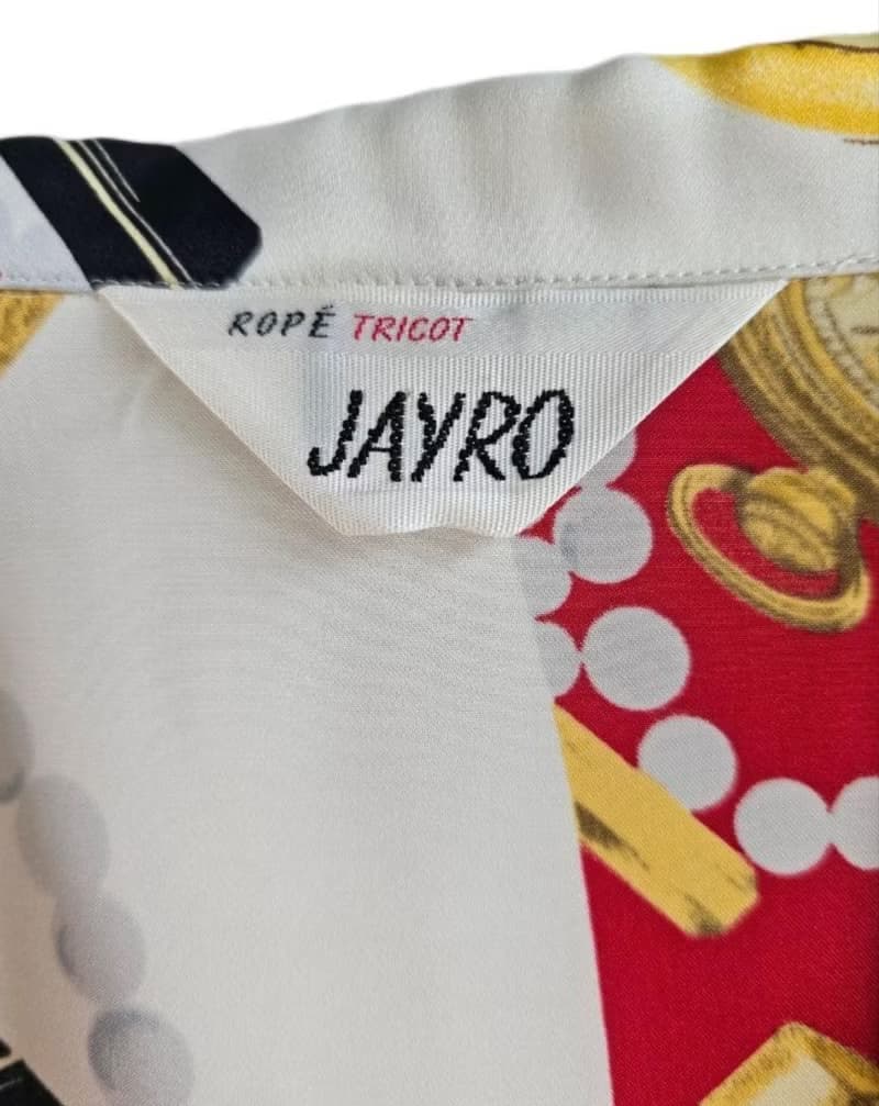 八九零年代 JAYRO 復古珠寶彩妝印花緞面襯衫 XL