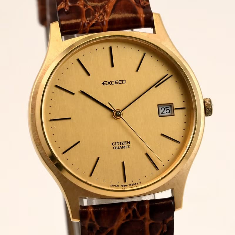 CITIZEN Exceed 34mm メンズ ユニセックス クォーツ腕時計 ゴールド文字盤 ベルト新品 手錶 古董錶 日本直送