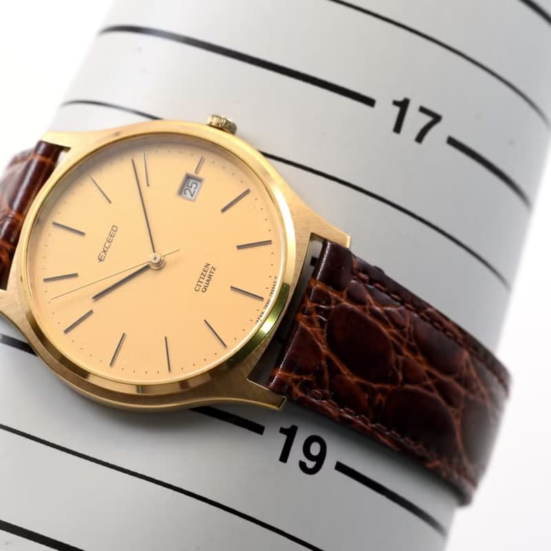 CITIZEN Exceed 34mm メンズ ユニセックス クォーツ腕時計 ゴールド文字盤 ベルト新品 手錶 古董錶 日本直送