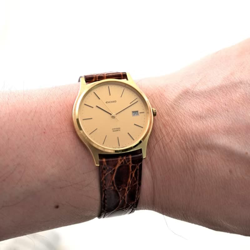 CITIZEN Exceed 34mm メンズ ユニセックス クォーツ腕時計 ゴールド文字盤 ベルト新品 手錶 古董錶 日本直送