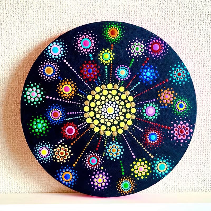 ドットマンダラ　花火 no.6 ピンク　カラフル　25cm
