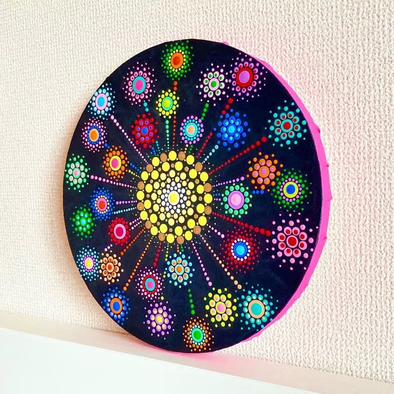 ドットマンダラ　花火 no.6 ピンク　カラフル　25cm