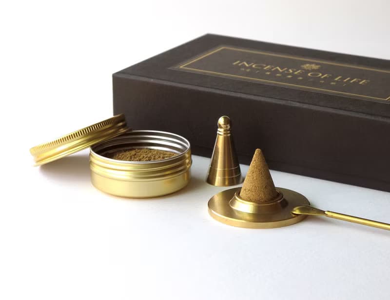 黃銅置香三件組 (含旅行用束口袋與體驗薰香粉)