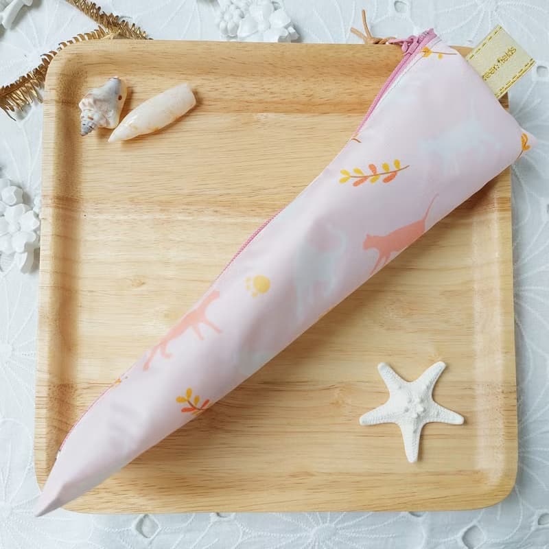 韓國粉紅色貓咪防水布拉鍊立體餐具袋