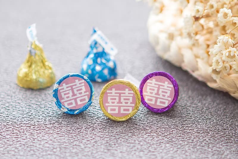 粉色囍字水滴巧克力 KISSES婚禮喜糖(每包100顆)
