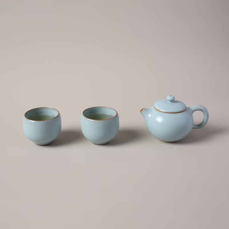 陸寶 汝窯 西施望月茶組 1壺2杯 茶具組 茶器