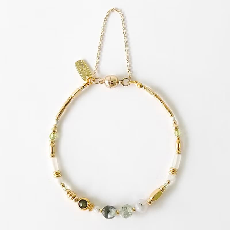 事業 x 水草瑪瑙 橄欖石 白玉 月光石 白紋石 綠【星空浩瀚】手鍊