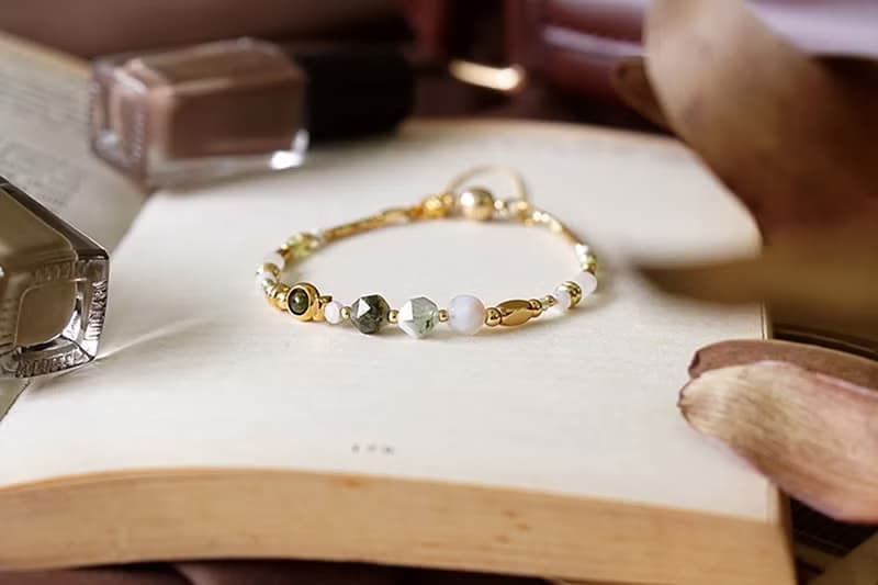 事業 x 水草瑪瑙 橄欖石 白玉 月光石 白紋石 綠【星空浩瀚】手鍊