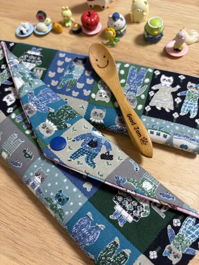 文青風環保純棉筷袋 紳士貓咪 廚師 原麻卡通格 厚實手感 日本 潮