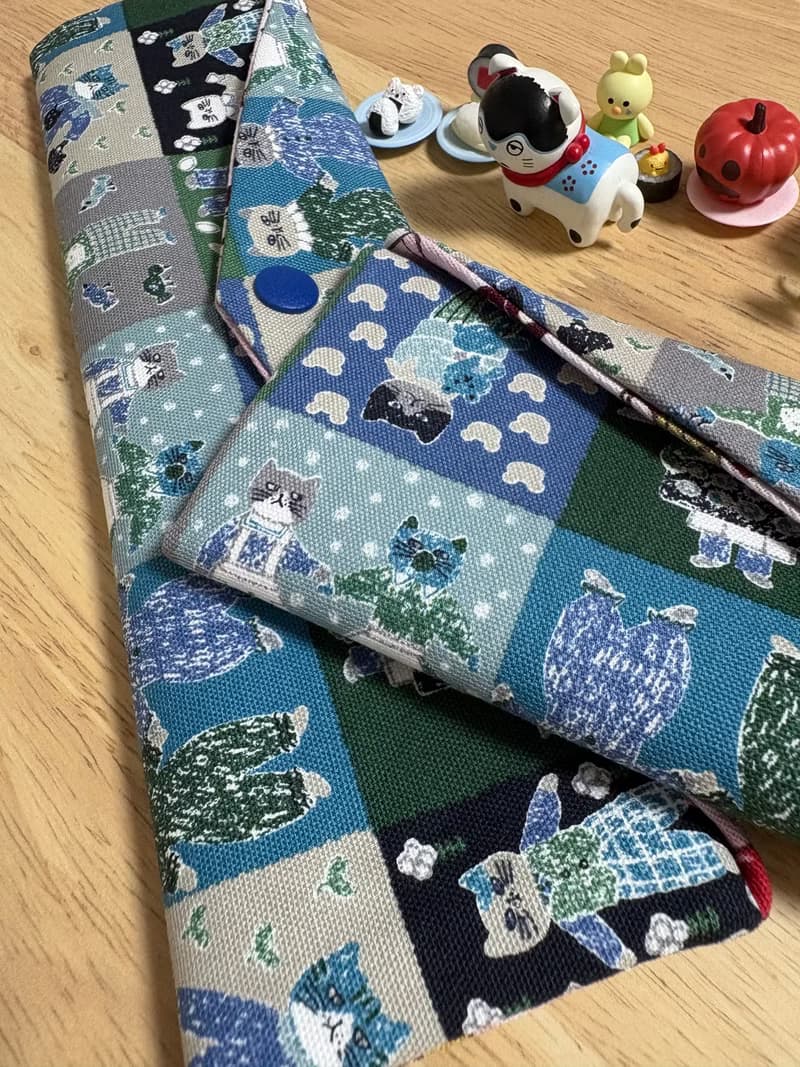 文青風環保純棉筷袋 紳士貓咪 廚師 原麻卡通格 厚實手感 日本 潮