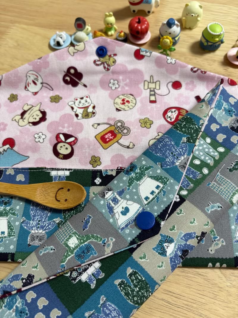 文青風環保純棉筷袋 紳士貓咪 廚師 原麻卡通格 厚實手感 日本 潮