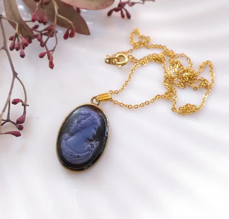【西洋古董飾品】CAMEO 神秘仕女 黑底 秀氣 項鍊