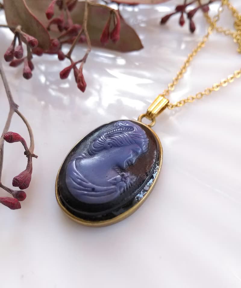 【西洋古董飾品】CAMEO 神秘仕女 黑底 秀氣 項鍊