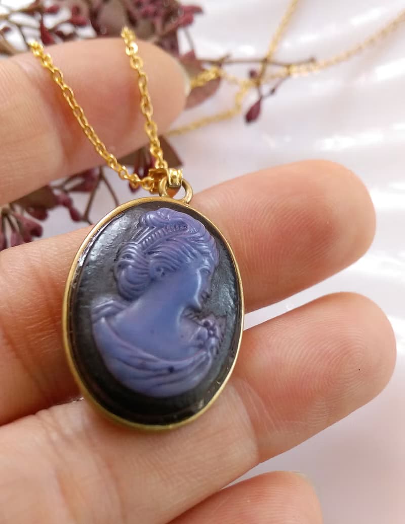 【西洋古董飾品】CAMEO 神秘仕女 黑底 秀氣 項鍊