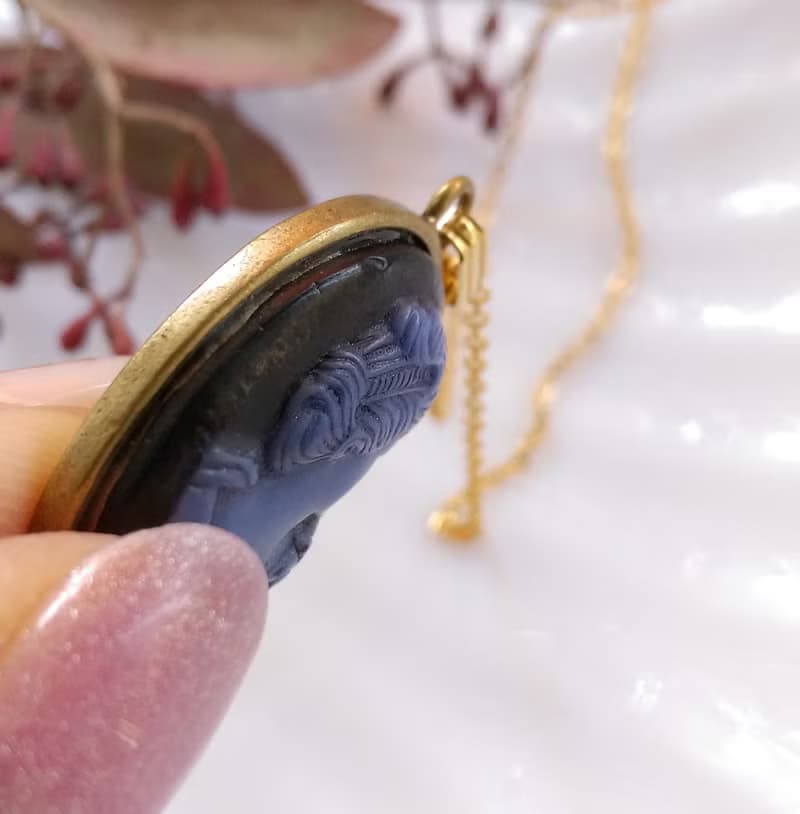 【西洋古董飾品】CAMEO 神秘仕女 黑底 秀氣 項鍊