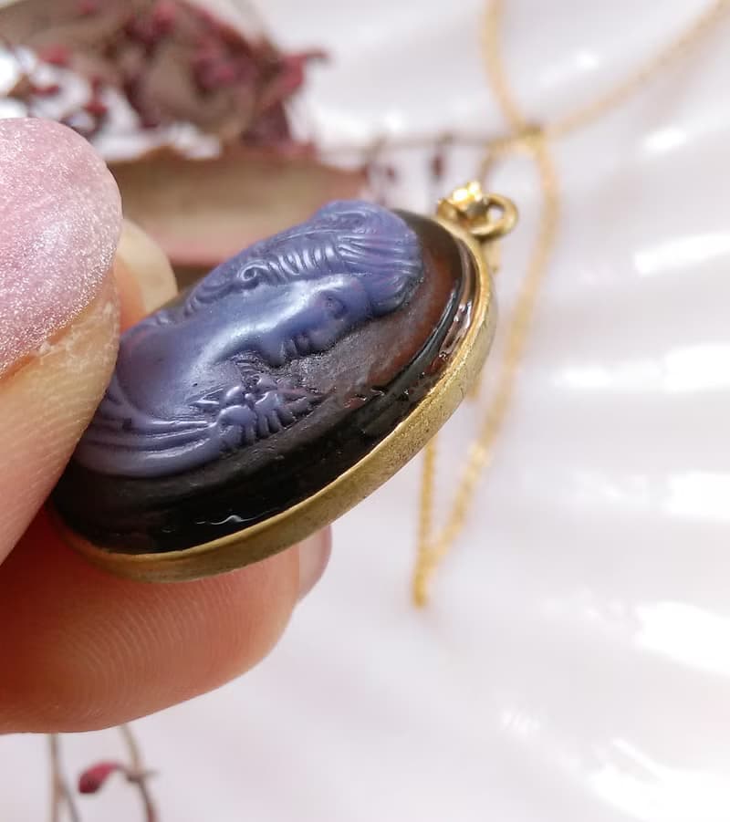 【西洋古董飾品】CAMEO 神秘仕女 黑底 秀氣 項鍊