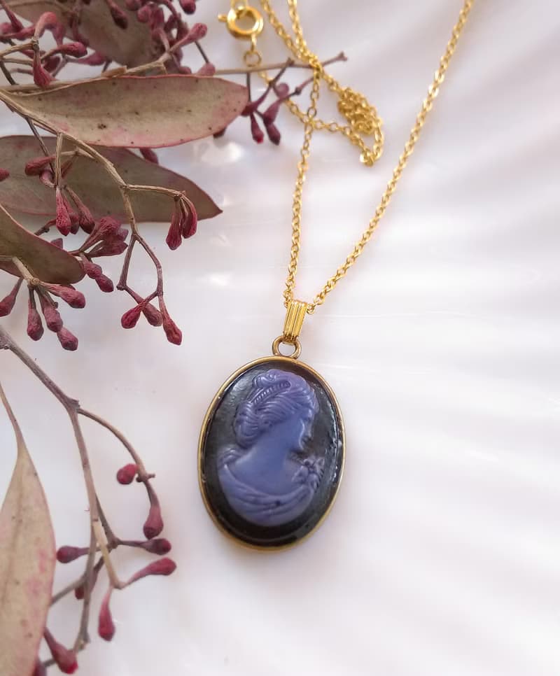 【西洋古董飾品】CAMEO 神秘仕女 黑底 秀氣 項鍊