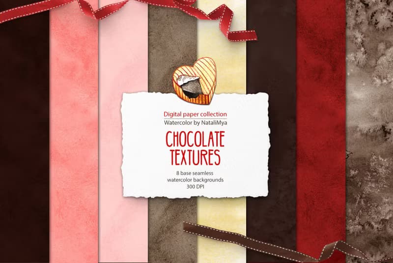 【數位】Watercolor Chocolate digital paper, tasty seamless pattern set, Watercolor Candy
