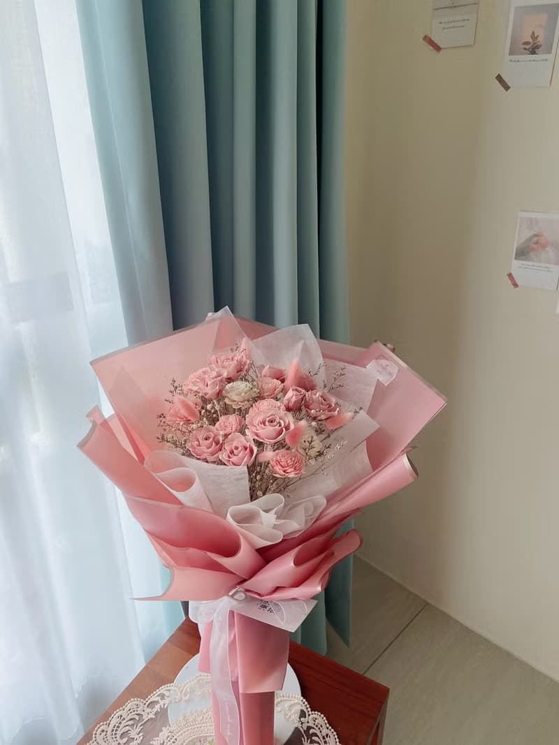 古典玫瑰粉大花束 永生花  送禮 生日禮 告白 情人節  韓式花束