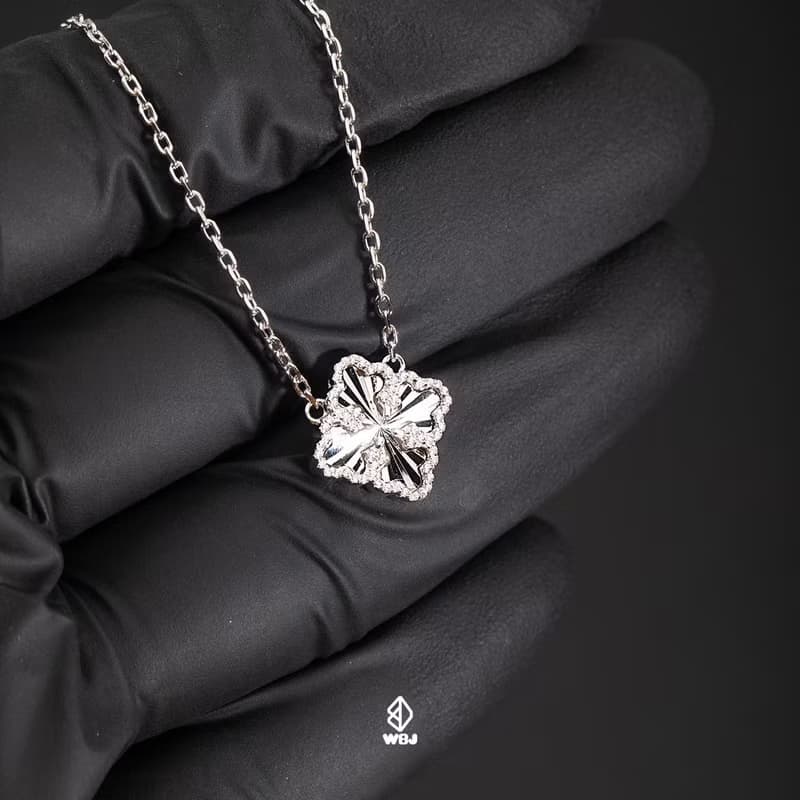 Wbj 放射紋花朵鍊牌項鍊 925純銀項鍊