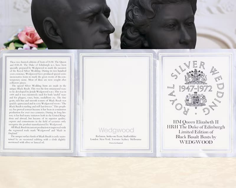 限量絕版 英國製Wedgwood 1972女王公爵銀婚玄武岩陶瓷雕像一對