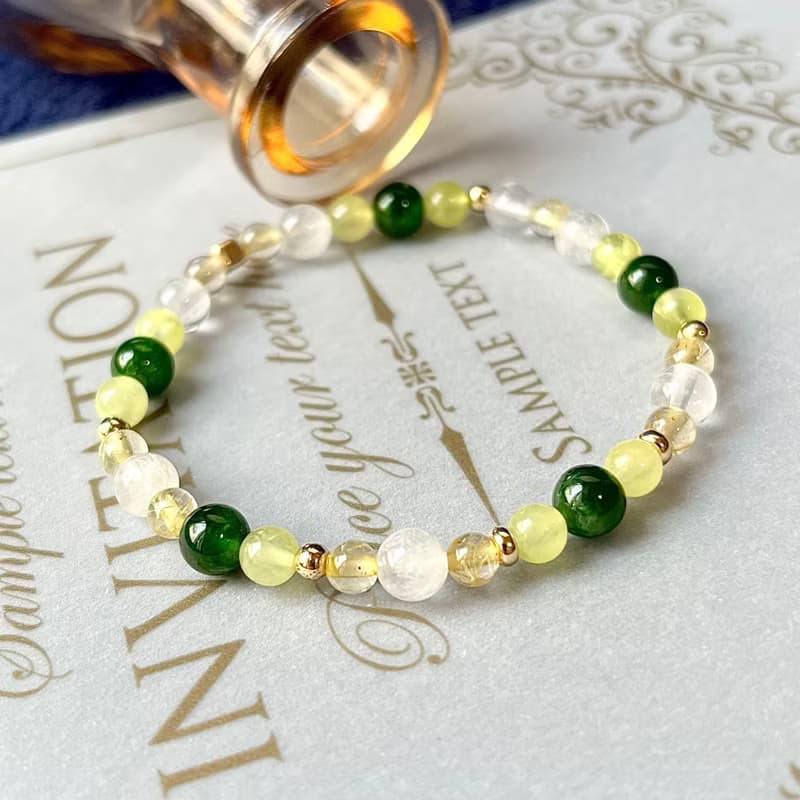 水晶手鍊/天然石手鍊/黃金葡萄石x鈦晶x14KGF注金|山風綠影