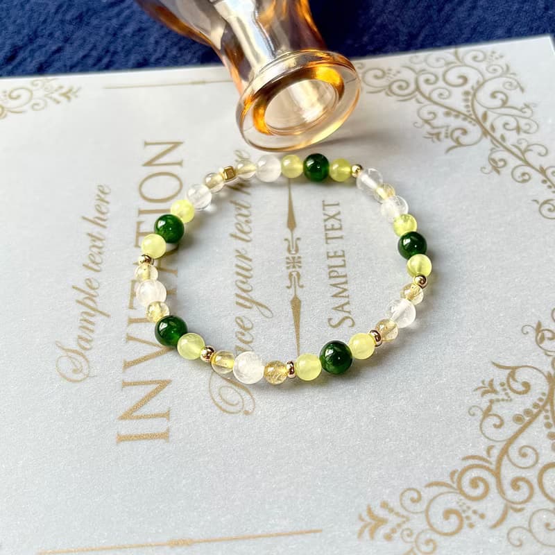 水晶手鍊/天然石手鍊/黃金葡萄石x鈦晶x14KGF注金|山風綠影