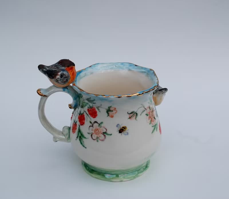 Birds and berries Art mug Raspberry cup Love birds figurine colorful Sculpture