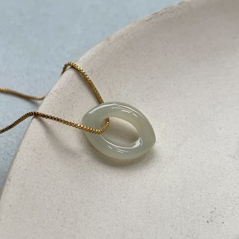 冰糯黃翡翠馬眼平安環項鍊 | 天然緬甸玉翡翠A貨