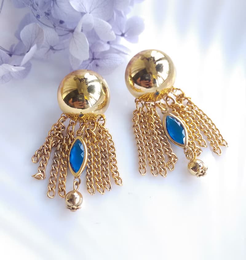 Vintage Jewelry 西洋古董飾品 金色調 復古流蘇 針式耳環