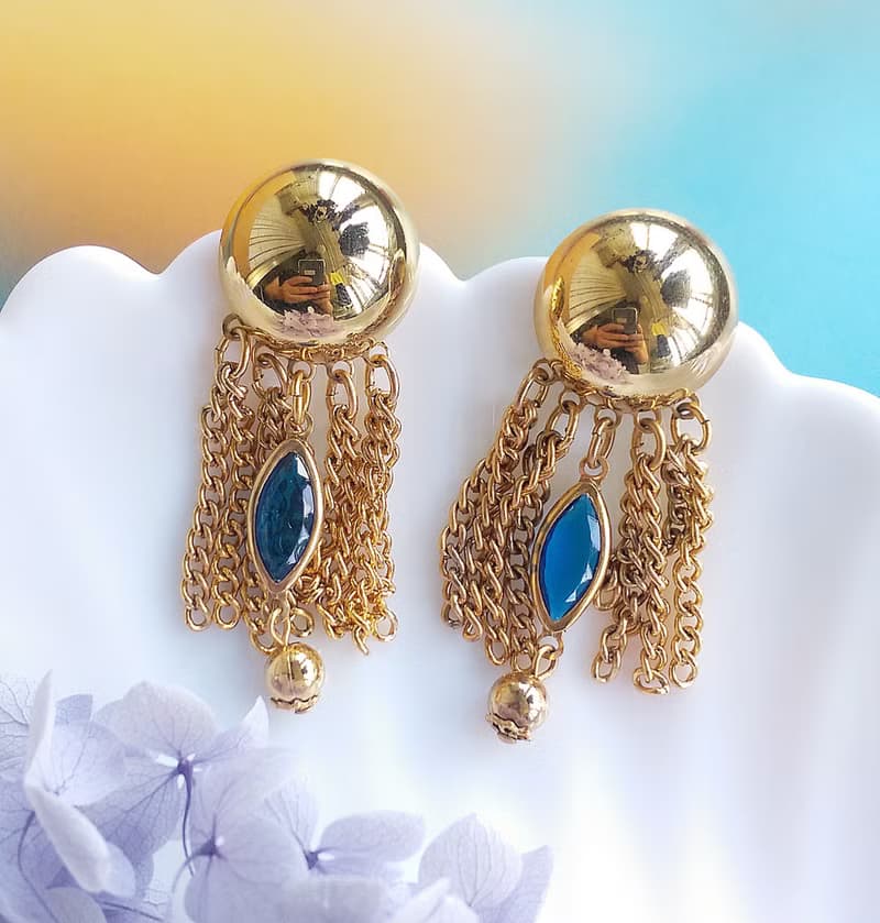 Vintage Jewelry 西洋古董飾品 金色調 復古流蘇 針式耳環
