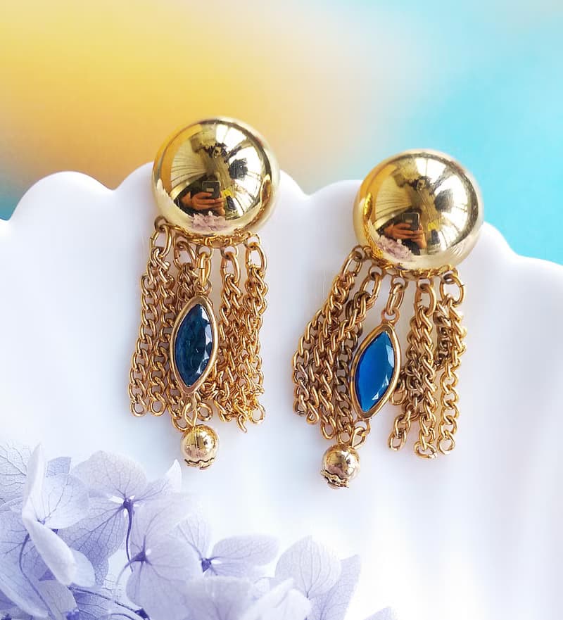 Vintage Jewelry 西洋古董飾品 金色調 復古流蘇 針式耳環