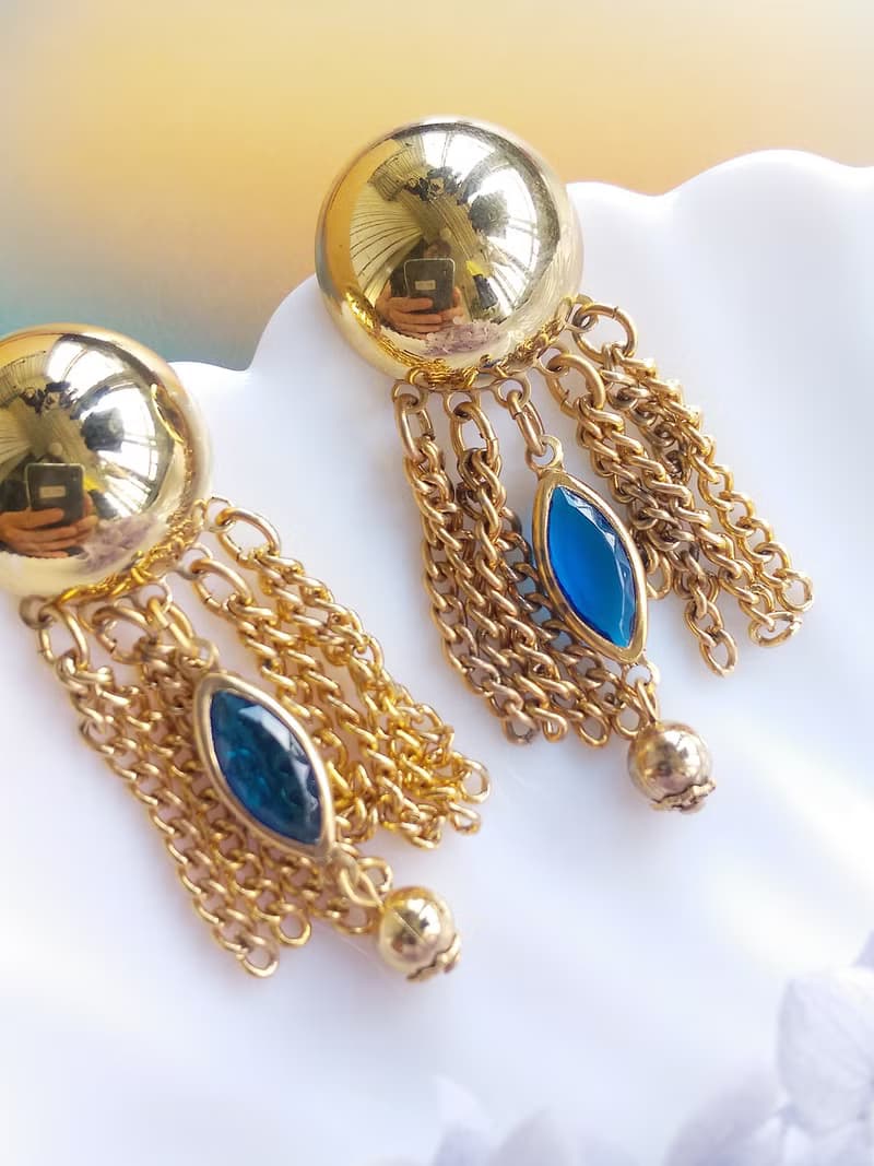 Vintage Jewelry 西洋古董飾品 金色調 復古流蘇 針式耳環