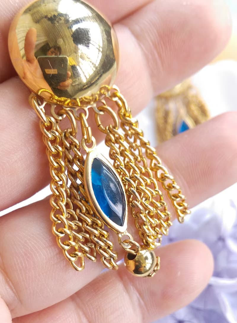 Vintage Jewelry 西洋古董飾品 金色調 復古流蘇 針式耳環