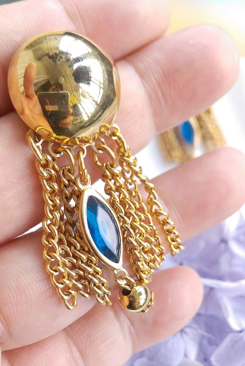 Vintage Jewelry 西洋古董飾品 金色調 復古流蘇 針式耳環
