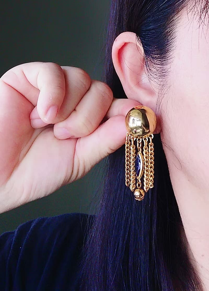 Vintage Jewelry 西洋古董飾品 金色調 復古流蘇 針式耳環