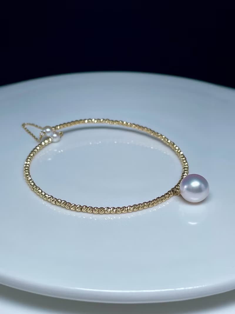 星舞流光爆閃珠日本Akoya海水珍珠天然珍珠珍珠18K金手鍊珍珠手鐲