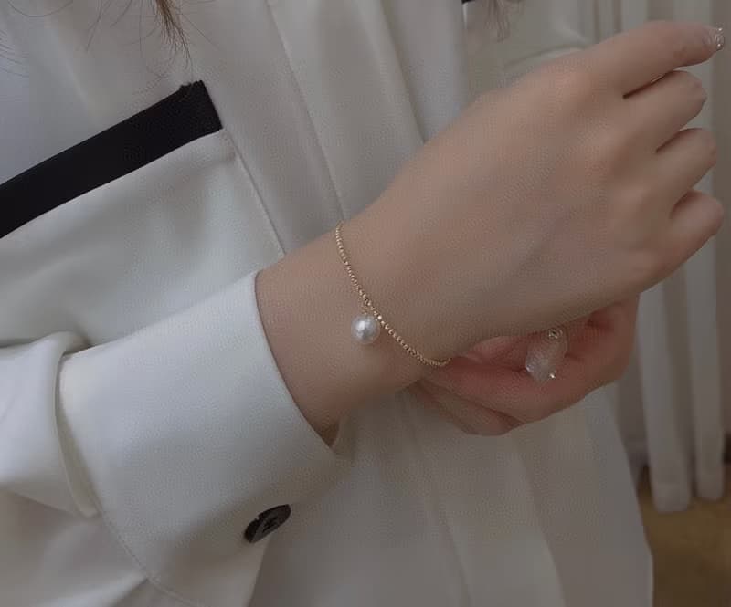 星舞流光爆閃珠日本Akoya海水珍珠天然珍珠珍珠18K金手鍊珍珠手鐲
