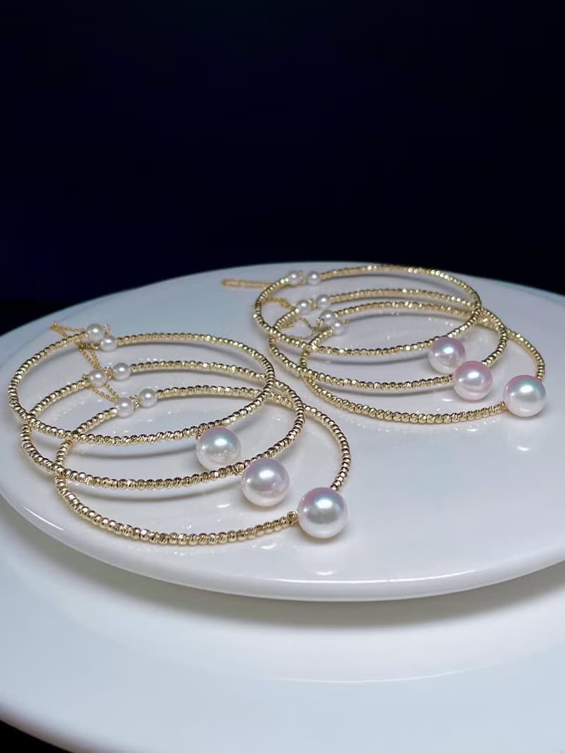 星舞流光爆閃珠日本Akoya海水珍珠天然珍珠珍珠18K金手鍊珍珠手鐲