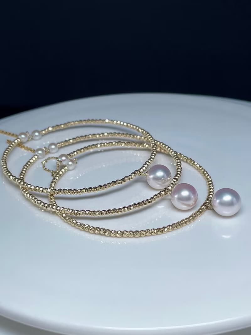 星舞流光爆閃珠日本Akoya海水珍珠天然珍珠珍珠18K金手鍊珍珠手鐲