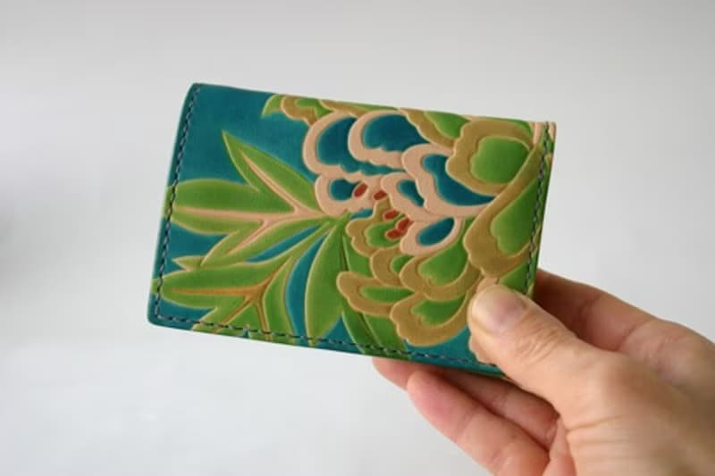 左利き用　手染め手縫い革財布　Mini Coin 牡丹青