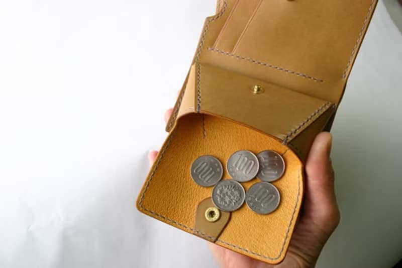 左利き用　手染め手縫い革財布　Mini Coin 牡丹青