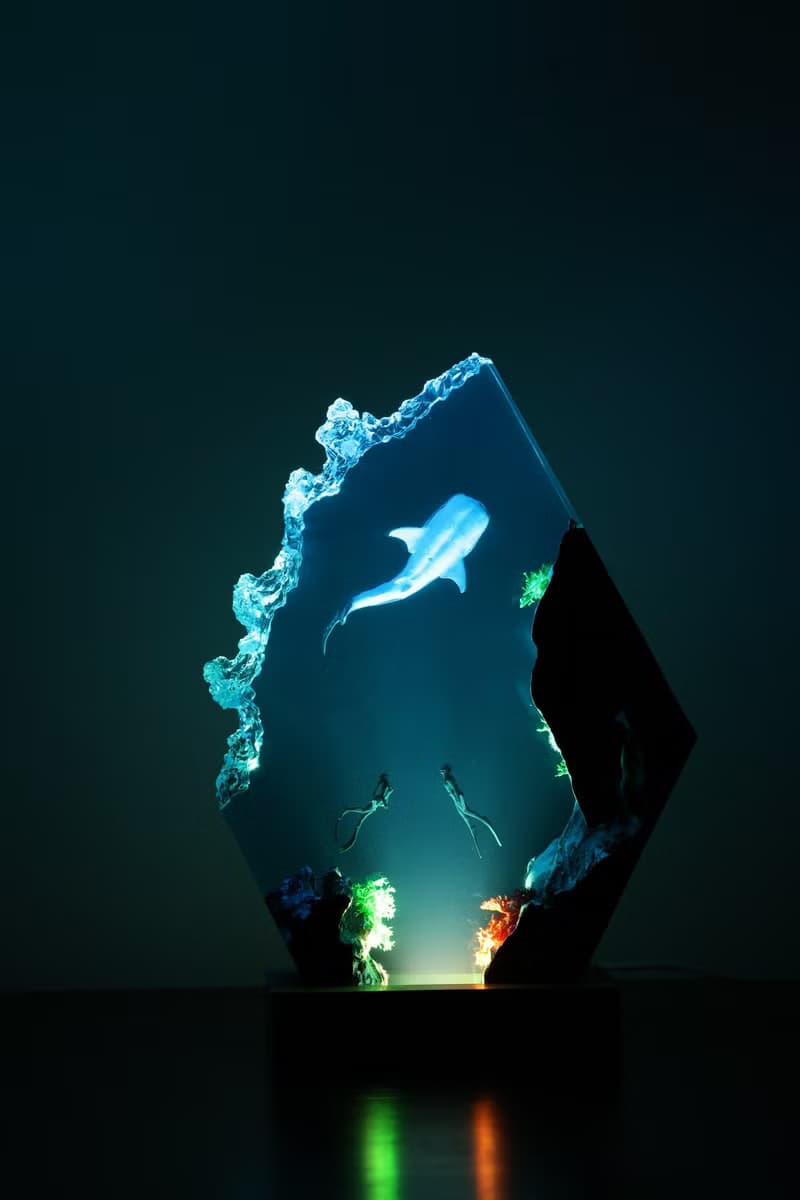 深海豆腐鯊、樹酯實木夜燈、辦公室桌面擺件、居家藝術雕塑、精品