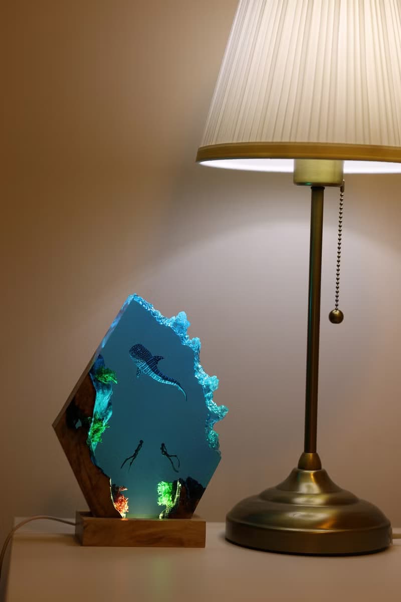 深海豆腐鯊、樹酯實木夜燈、辦公室桌面擺件、居家藝術雕塑、精品