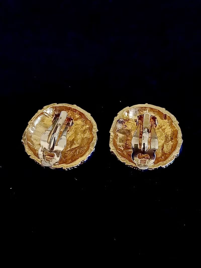 vintage jewelry  典雅琺瑯波蘿格紋 夾式耳環